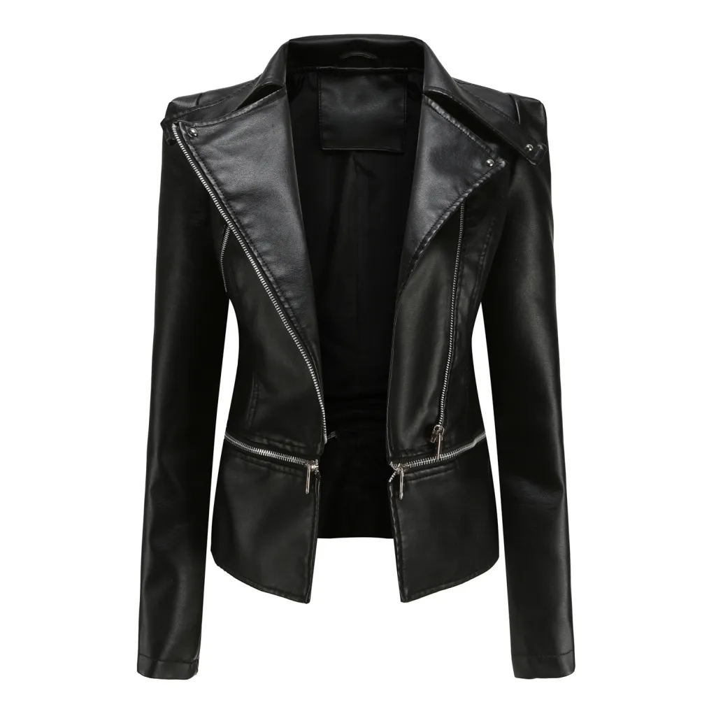 Motorcycle Leather Jacket - Black