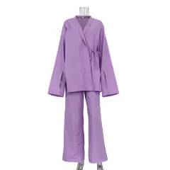 Women's Trousers Casual Two-piece Suit Homewear Can Be Worn Outside - Purple - View 1