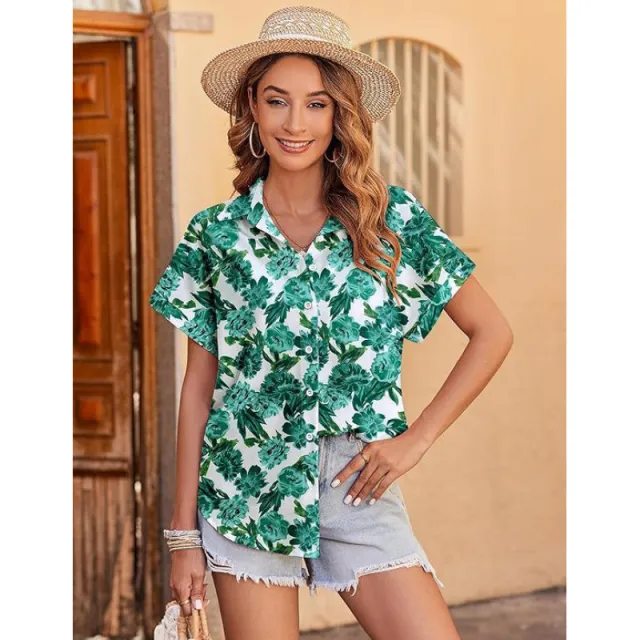 Fashion Personality Women's Floral 3D Printed Shirt Green - Shop at LoveMi