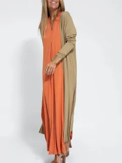 European And American Fashion New Style Solid Colour Long Sleeve Long Slit Trench Coat - Light Brown - View 1