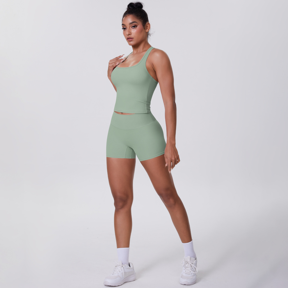 Brushed Outdoor Leisure Running Yoga Clothes Beauty Back Hip Raise Skinny Shorts Suit - Image 2