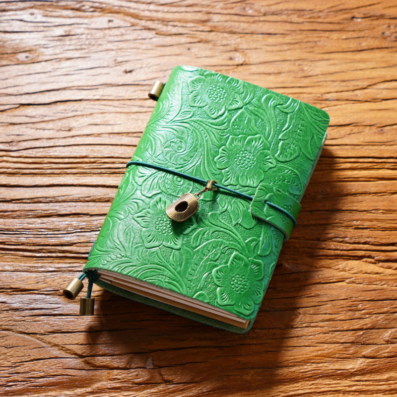 Creative Vintage Engraving Cowhide Travel Notepad – Green Passport