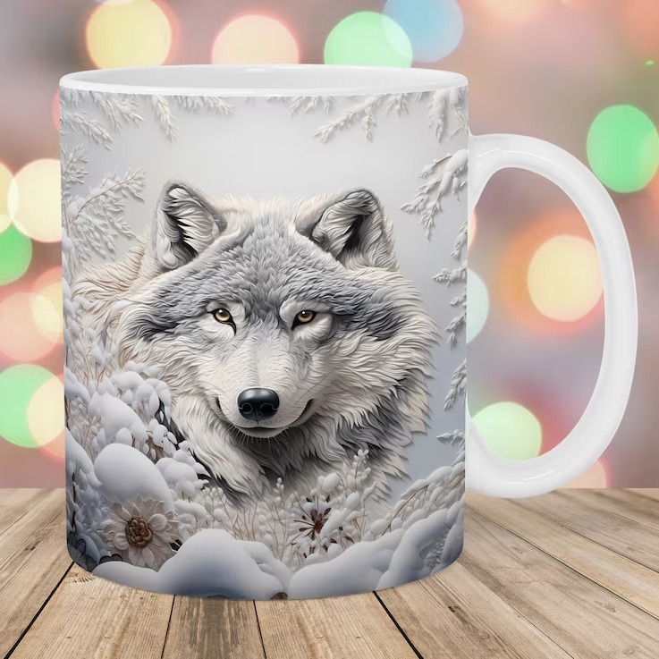 3D Big Gray Wolf Ceramic Coffee Mark Tea Cup Animal