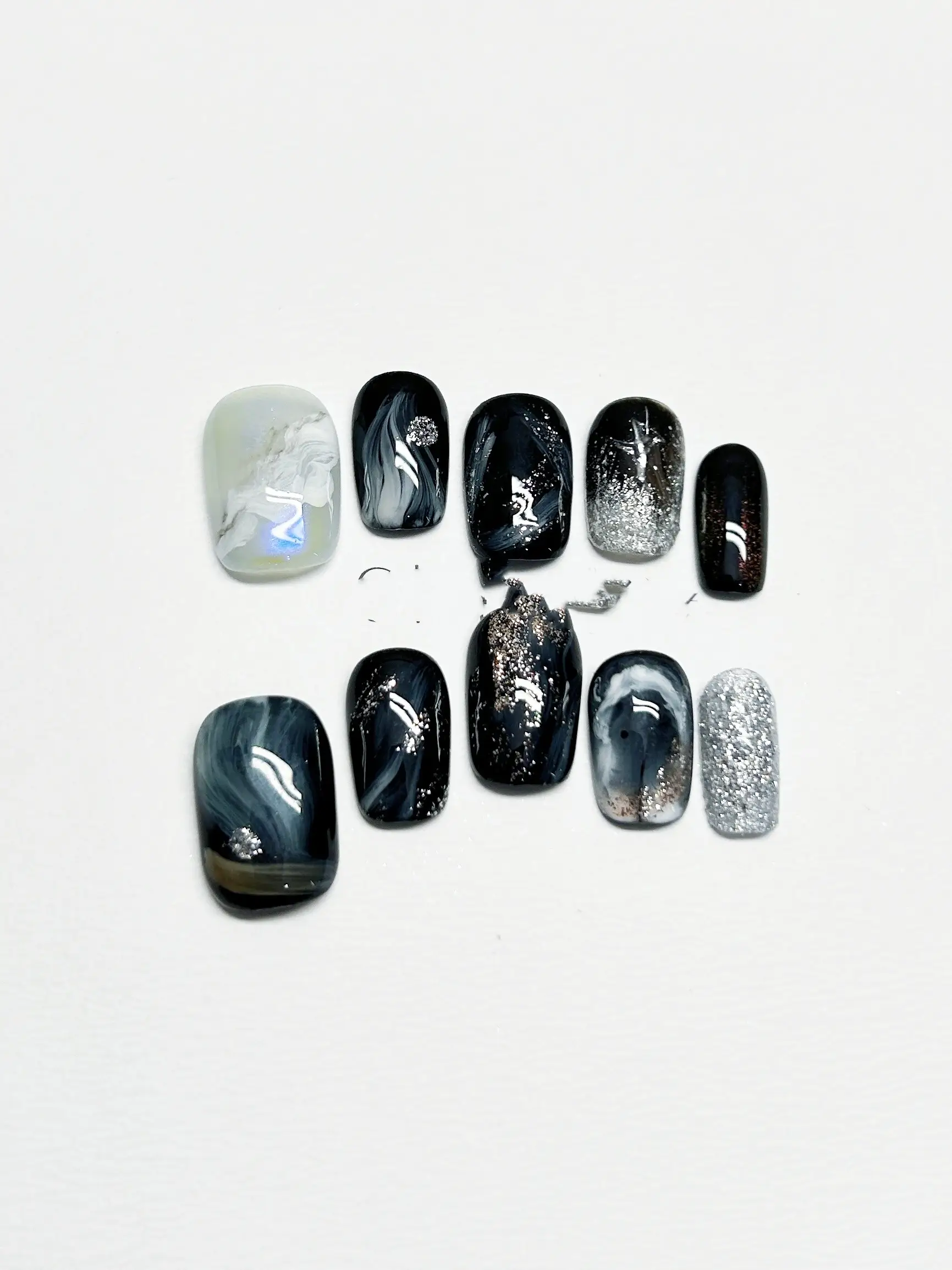Black Starry Sky Manicure Handmade