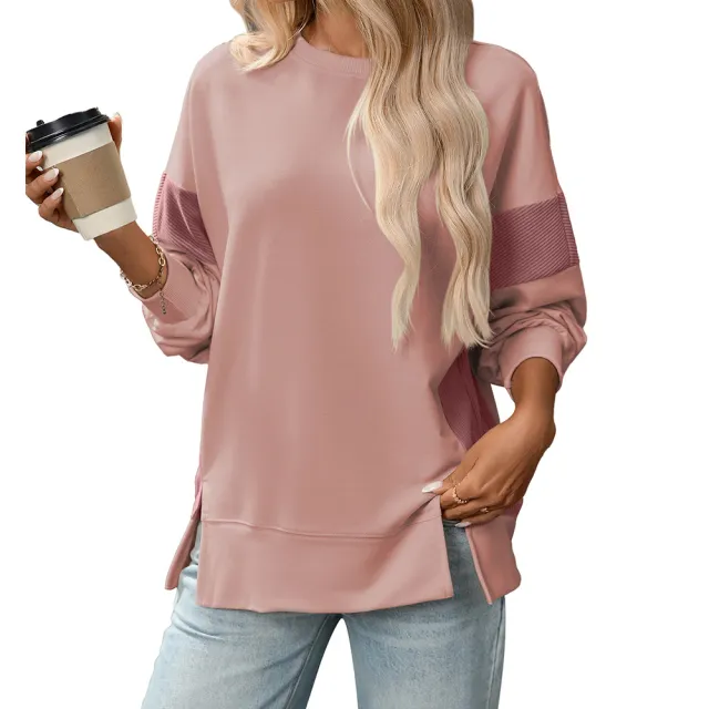 Round Neck Multicolor Round Neck All matching Casual Loose Sweatshirt Pink - Shop at LoveMi