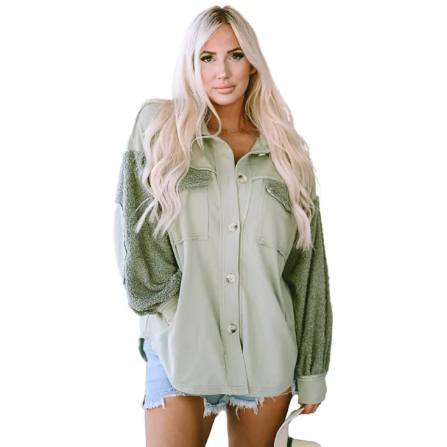 Autumn And Winter Plush Splicing Loose Jacket Lc8512949 Green - Shop at LoveMi