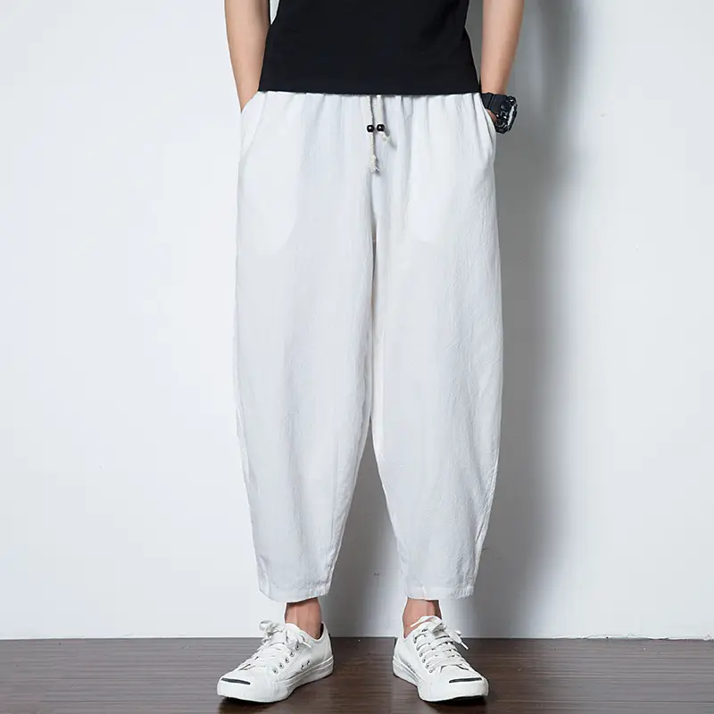 Men's Loose Plus Size Cotton And Linen Cropped Casual Pants