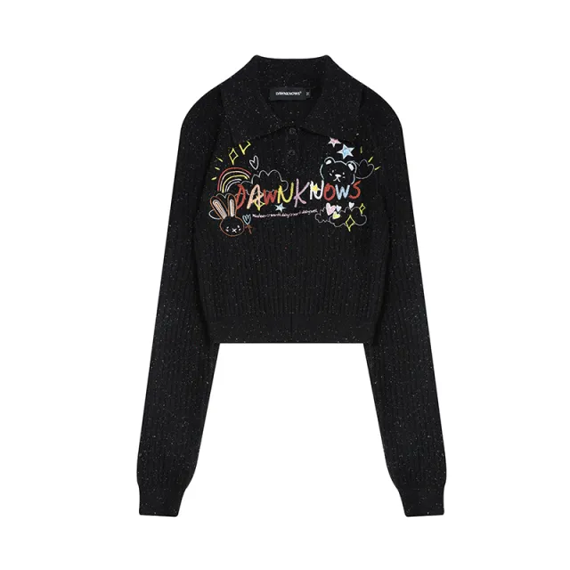 Sweet And Spicy Style Colorful Cute Cartoon Embroidery Sweater Black - Shop at LoveMi