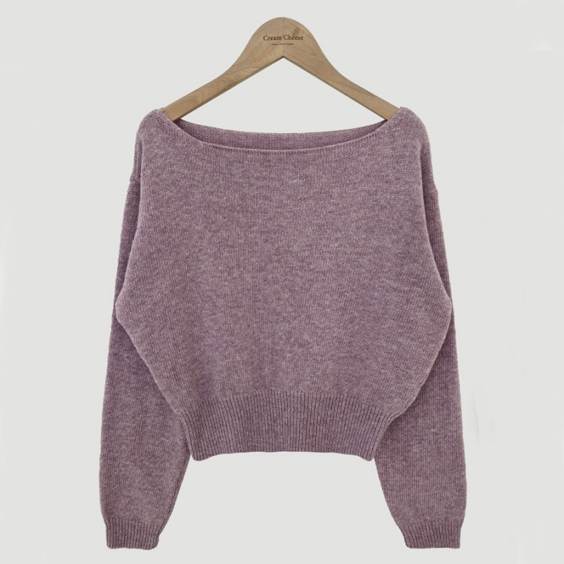 Waist tight Hem Long Sleeve Pullover Short Sweater Sweater Purple - Shop at LoveMi