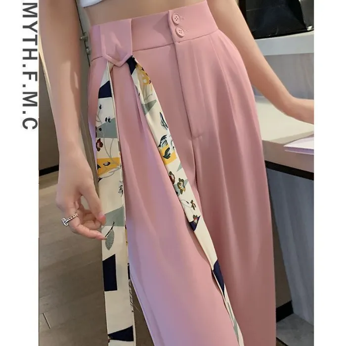 High Waist Narrow Version Ice Silk Wide-leg Pants Drape - Pink