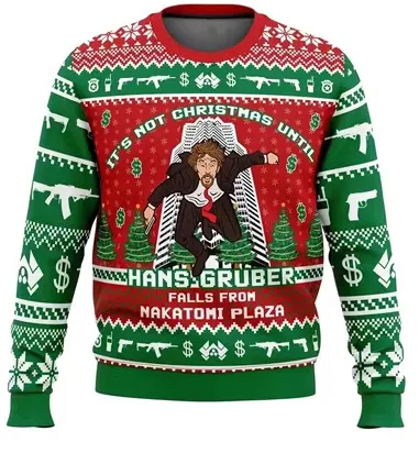Santa Elk Long Sleeve Round Neck Loose Top Green Red - Shop at LoveMi