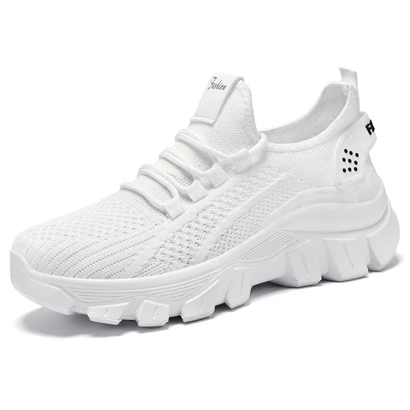Women's Sneaker Breathable Running Thick Bottom Wear-resistant Casual Shoes - White
