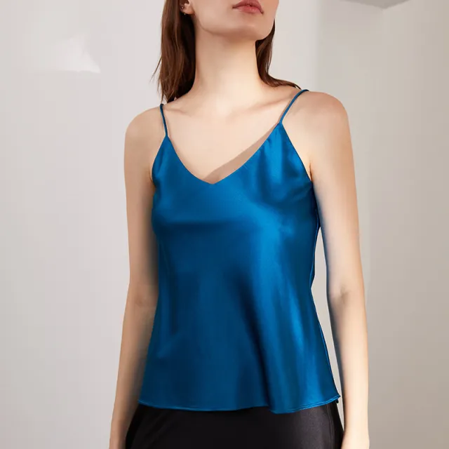 Silk Stretch Satin Outer Wear Inner Wear Butterfly Embroidered Silk Sling For Women Blue - Shop at LoveMi