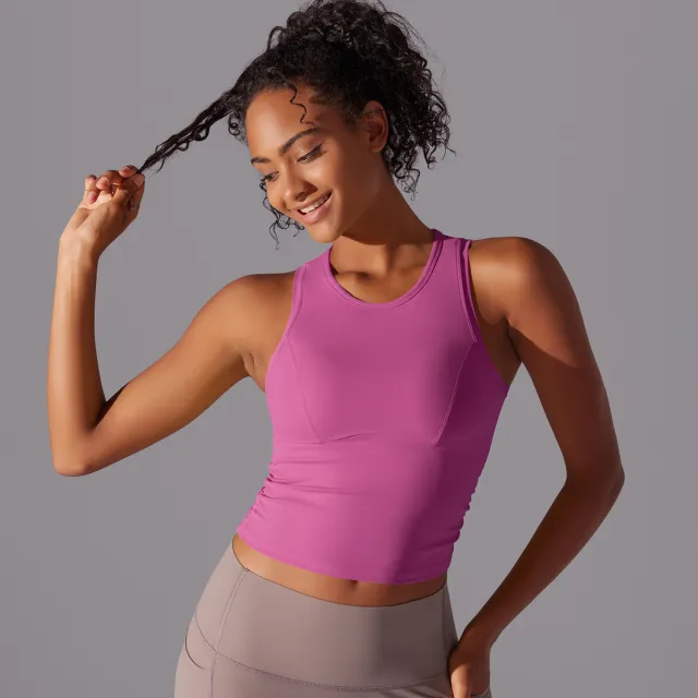 Women's Long High Elastic Sports Vest With Chest Pad Pink Litchi - Shop at LoveMi