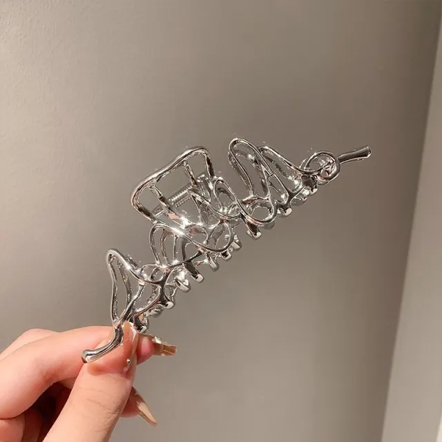 Niche Design Irregular Liquid Metal Barrettes Female Head Shark Clip Irregular Silver Grip - Shop at LoveMi