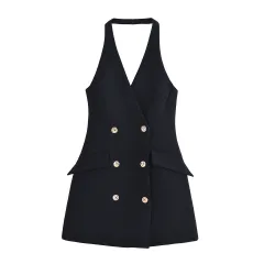 Summer Womens Fashion Elegant Halter-neck Dress - Black - View 1