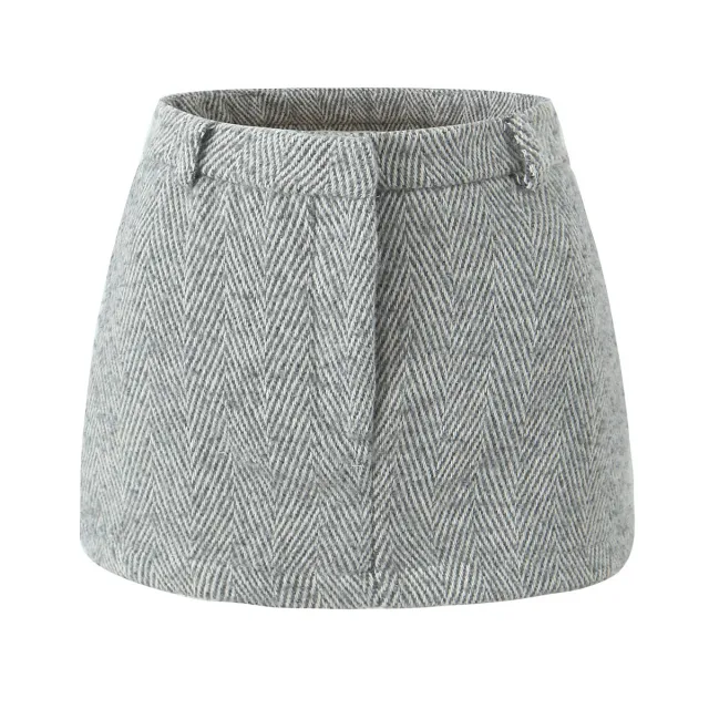 Autumn And Winter New Casual Woolen Outside Women Light Gray Skirt - Shop at LoveMi