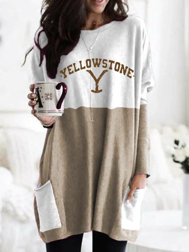 Huangshi Printed Long Sleeve Color Matching Casual Pocket T shirt Fl22091Vt - Shop at LoveMi