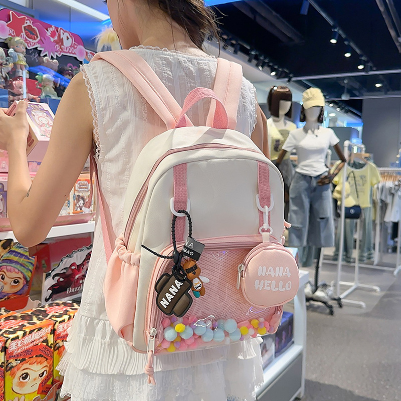 Fresh-style Color-block Junior High School Backpack, Large Capacity For Elementary Girls