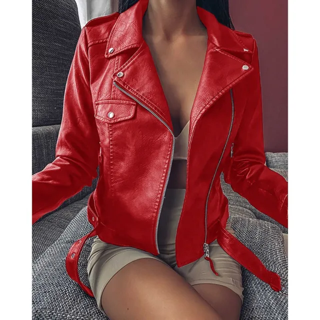 Plus Size Women's Short Coat PU Motorcycle Clothing Slim Winter Leather Jacket Red - Shop at LoveMi