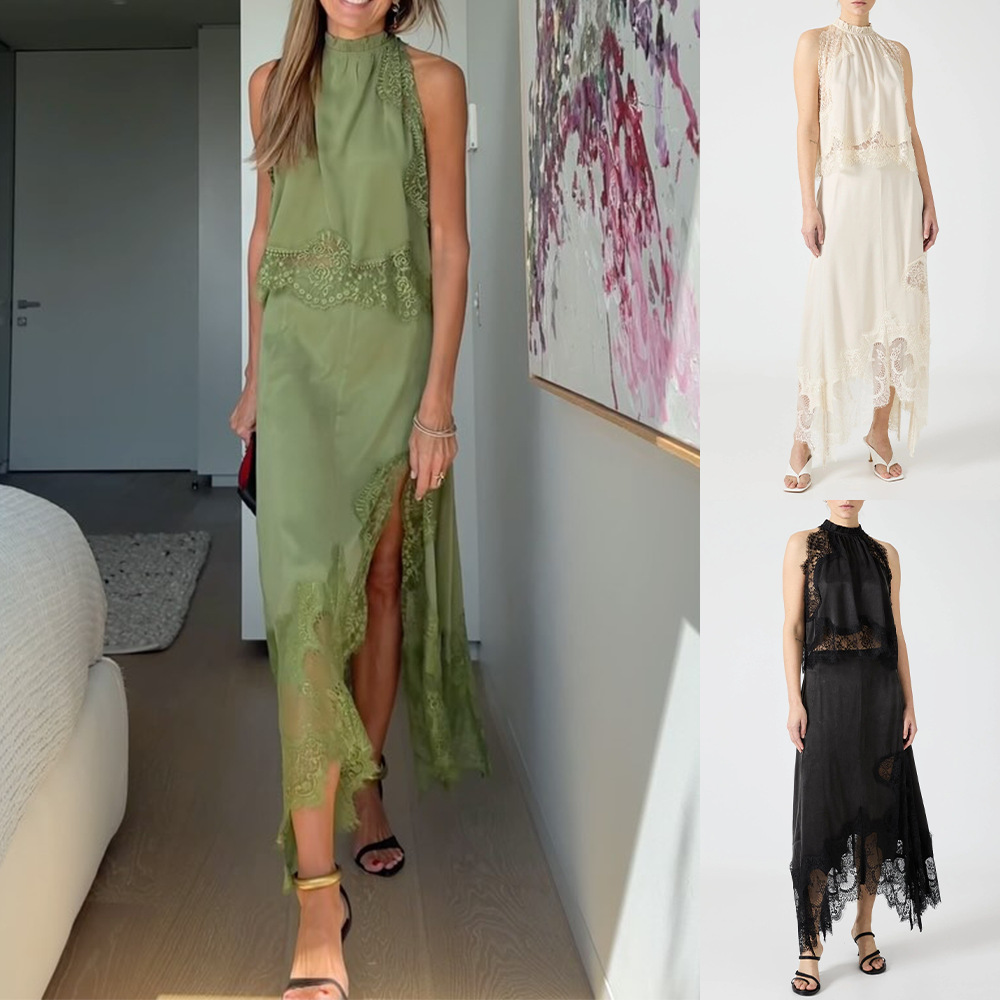 European And American Sleeveless Lace Split Two-piece Round Neck Hollow Vest