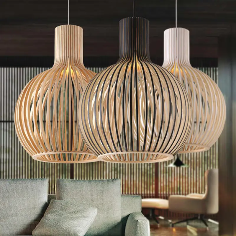 Retro Wooden Bird Cage Chandelier Living Room