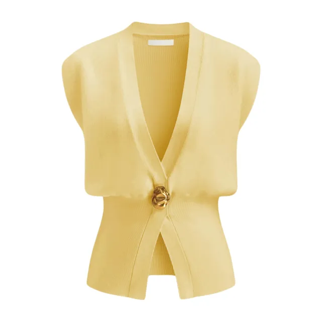 Women's Fashion V neck Button Sweater Cardigan Yellow - Shop at LoveMi