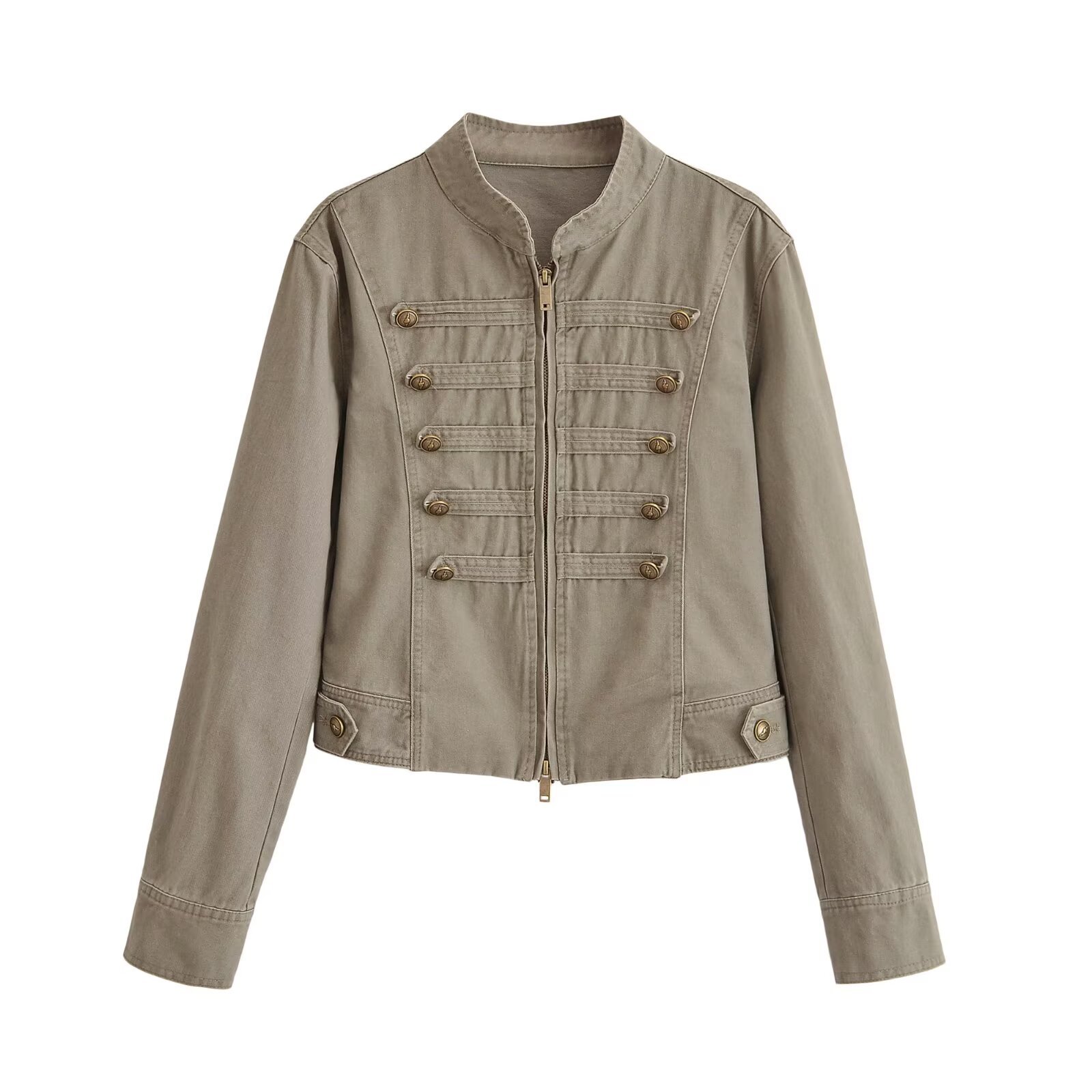Womens AutumnWinter Buttoned Vintage Stand-Neck Slim-Fit Jacket Coat