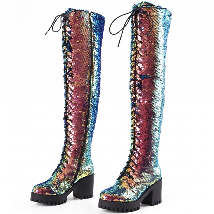 Sequined Platform Chunky-Heel Boots, picture 5 of 6