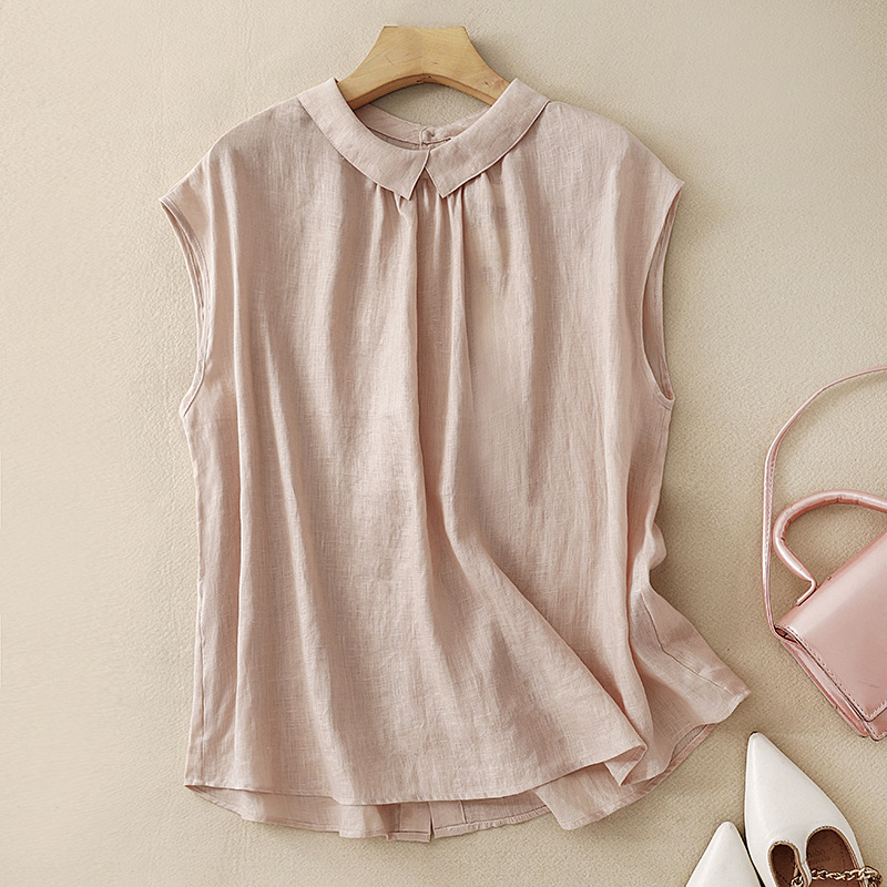 Solid-color Cotton-linen Blouse For Women
