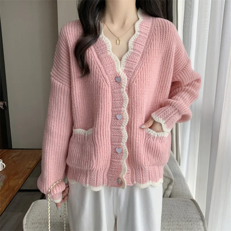 Women's Color Matching Gentle Loose Sweater Women's Coat