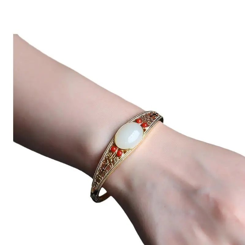 Fashion Natural Hetian Sterling Silver Bracelet