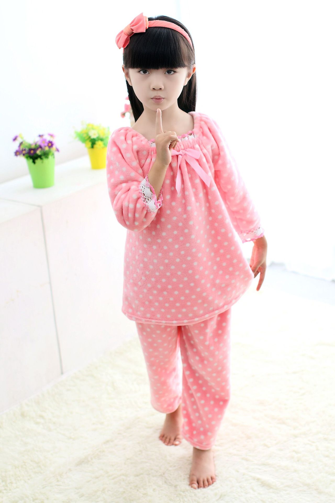Girls' Thermal Pajamas Coral Fleece Parent child Pajamas Suit Pants Fleece Pajamas Pink Round - Shop at LoveMi