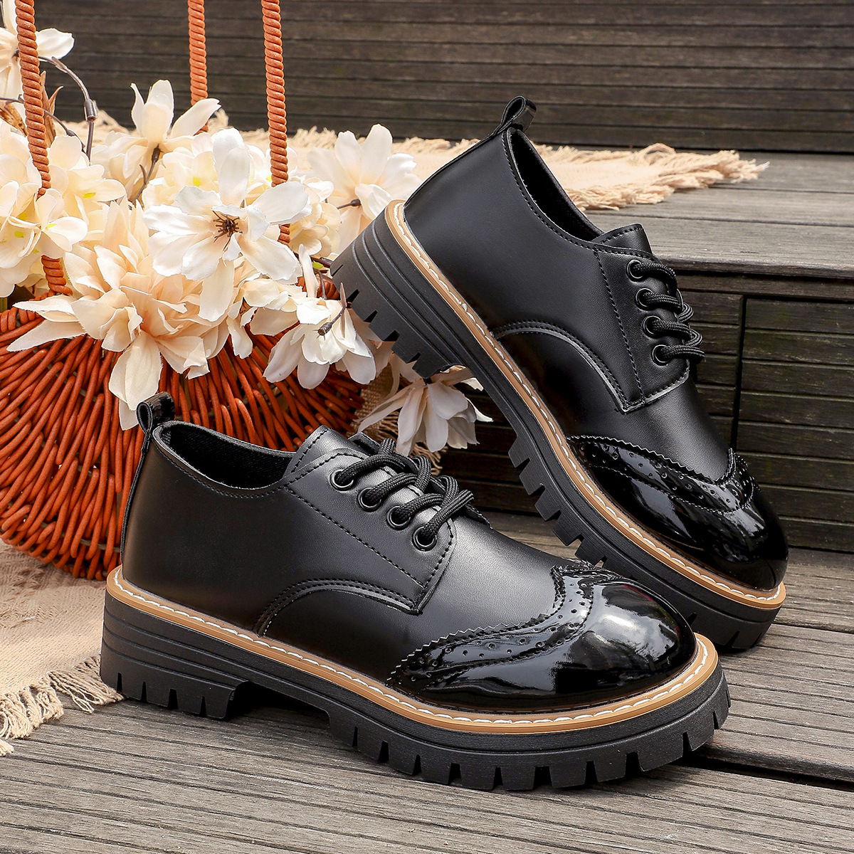 Chunky Heel Pumps – lace-up detail close-up