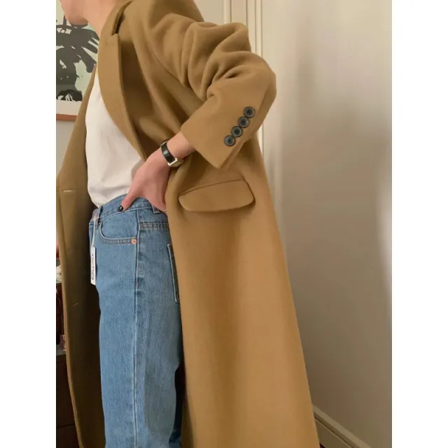 Loose Versatile Below The Knee Long Woolen Coat Brown - Shop at LoveMi