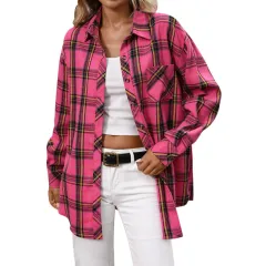 Women's Long Sleeve Retro Versatile Style Stylish Shirt - Rose - View 1