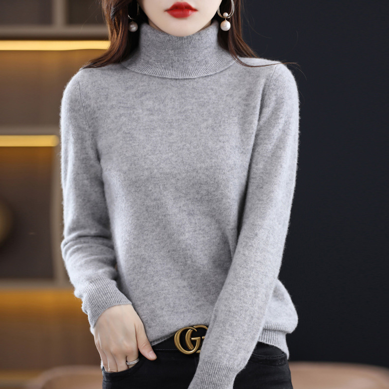 Womens High-neck Wool Sweater A Loose Versatile Knit Perfect For The Office