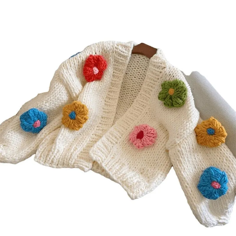 Women's Three-dimensional Flower Sweater Cardigan - White