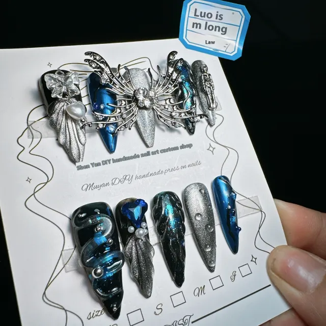 Three dimensional Loica Luxury Dark Non mainstream Style Nail Beauty Rhinestone Wear Armor Looka Long Tip - Shop at LoveMi