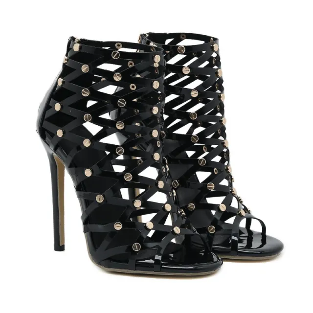 Women's Fashion Hollowed out Sandal Boots High Heels Black - Shop at LoveMi