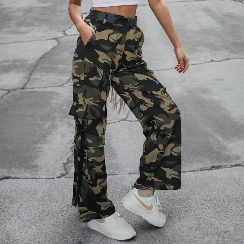 Multi-pocket Lace-up Loose Street Straight-leg Trousers