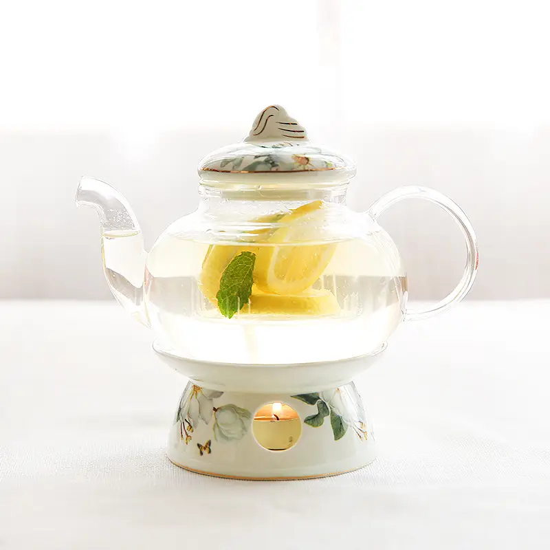 European Glass Fruit Tea Teapot British Candle Heating