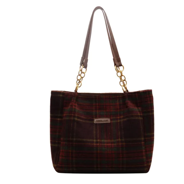 Fashion Personality Plaid Tote Bag For Women Brown - Shop at LoveMi