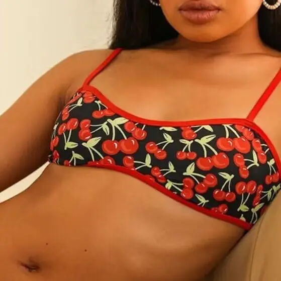 New Cherry Print Tube Top Bikini Swimsuit For Women