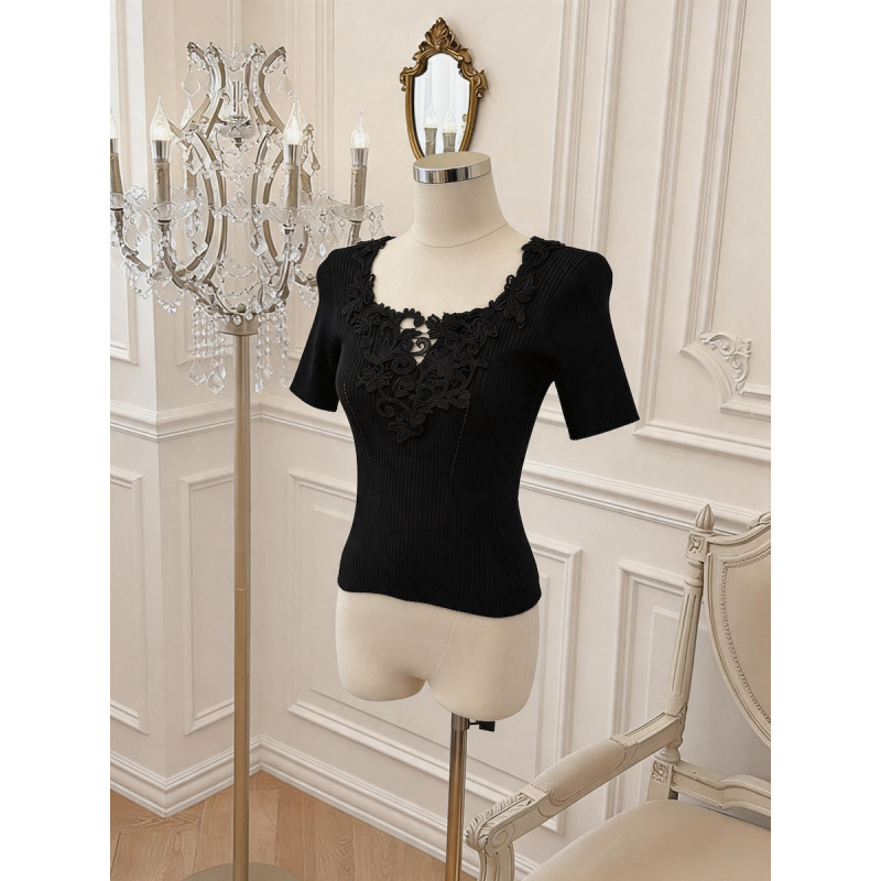 Womens Pure V-neck Knitted Top With Lace Paneling 4