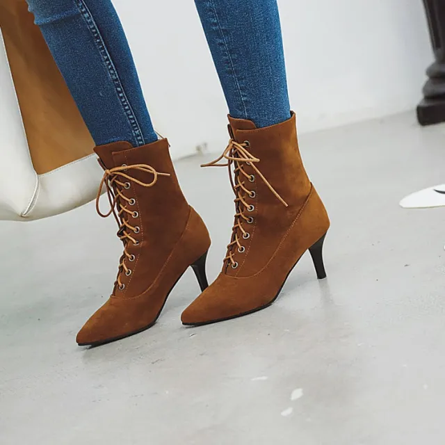 Women's Plus Size Foreign Trade Pointed toe Stiletto Ankle Boots Brown - Shop at LoveMi