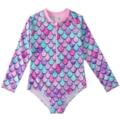 Mermaid Swimsuit Children's One-piece Swimsuit Long Sleeve & Girls' Hot Spring Scale Girls' Swimsuit - Yy159-110Cm - View 1
