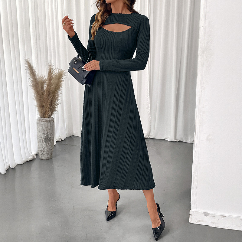 Elegant Commute Style Sexy Cutout Round Neck Slim Fit Dress