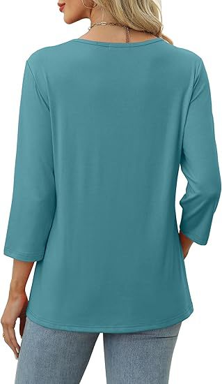 Blue green casual button v-neck women’s pullover