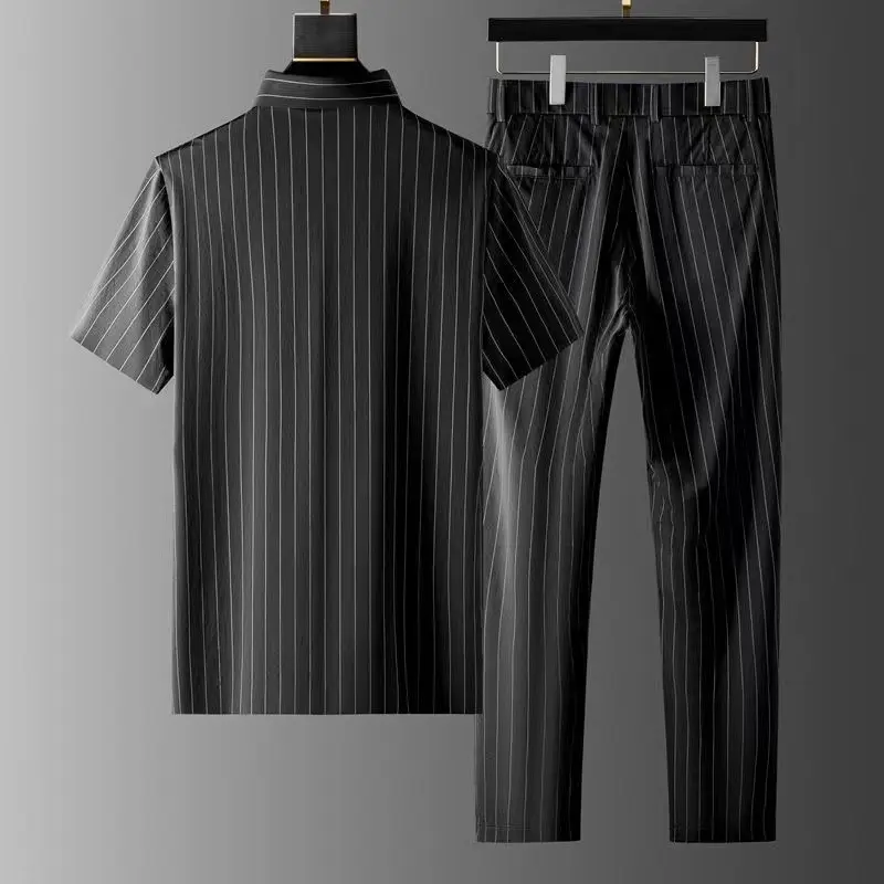Men's Ice Silk Stripes Casual Short Sleeve